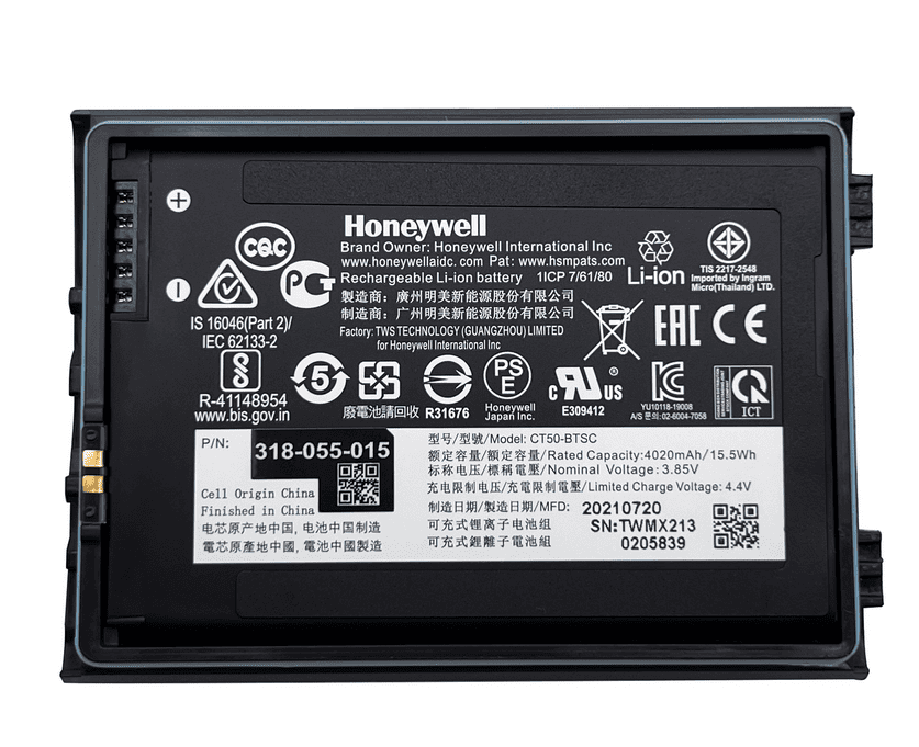 Batterie d'origine Honeywell pour collecteur de données Dolphin CT50-BTSC P/N 318-055-001