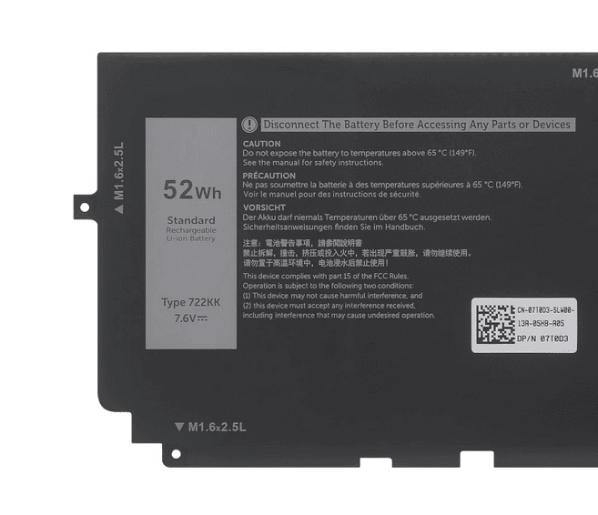 722KK 52Wh Battery for Dell XPS 13 9300 9380 9310 2XXFW FP86V P117G