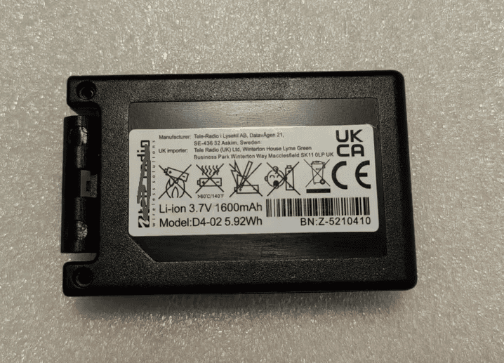Tele Radio D00004-02 D4-02 5.92Wh 3.7V 1600mAh Li-ion Remote Control Battery