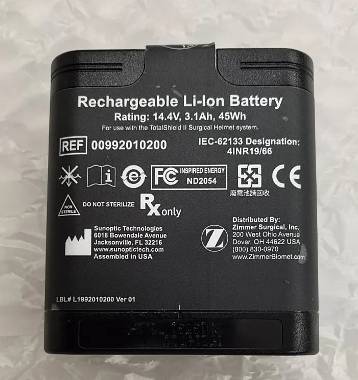 ND2054ZM31 Battery for Zimmer TotalShield II Surgical Helmet 00992010200 