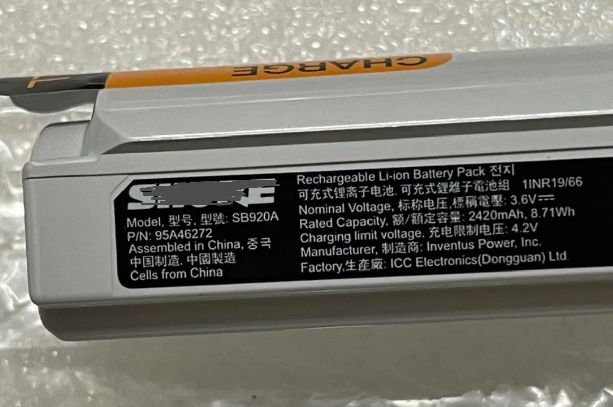 95A46272 SB920A Akku für SHURE 95A25763 95A45272 SB920 ADX2 ADX2 Handheld Wireless