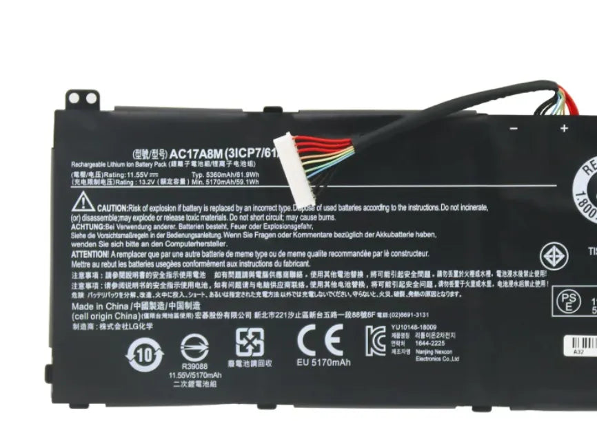 AC17A8M 61.9Wh Akku für Acer TravelMate X3 TMX3410-M-57DD, SP314-52-36PS