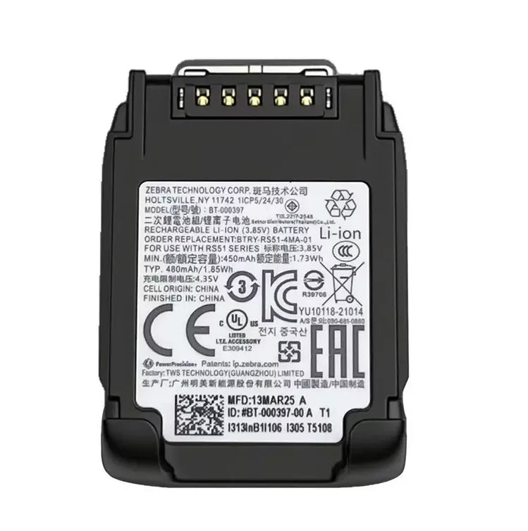 BT-000397 Battery for Zebra RS5100 Ring Scanner 480mAh BT-000397-00A