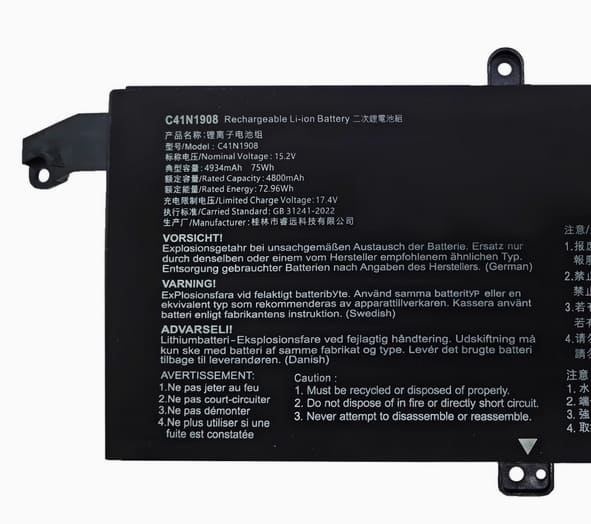 C41N1908 Battery for Asus ROG Zephyrus G14 GA401 GA401I GA401IH 75Wh