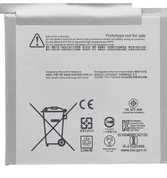 Batterie G3HTA066H pour tablette Microsoft Surface Book 3 13 pouces 1908