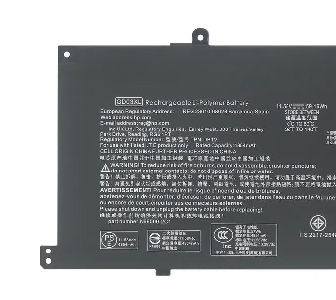 GD03XL Batttery For Hp N66000-2C1 TPN-DB1V HSTNN-AB1E N66215-005