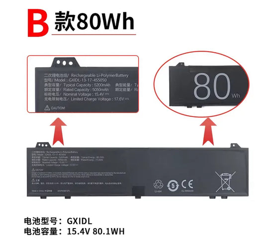 GXIDL-13-17-3S5050 GXIDL-13-17-4S5050 Battery for Mechrevo 15 Pro 15.3-inch