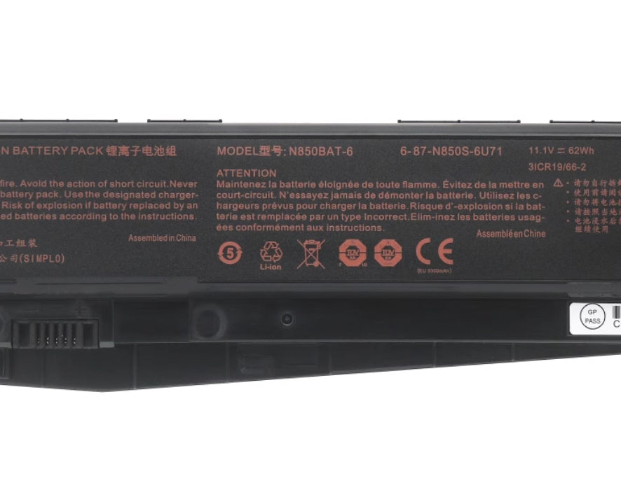 Clevo N850BAT-6 6-87-N850S-6U71 N857HJ1 Hasee Z7M T6Ti-X7 Battery - Store Shoppe
