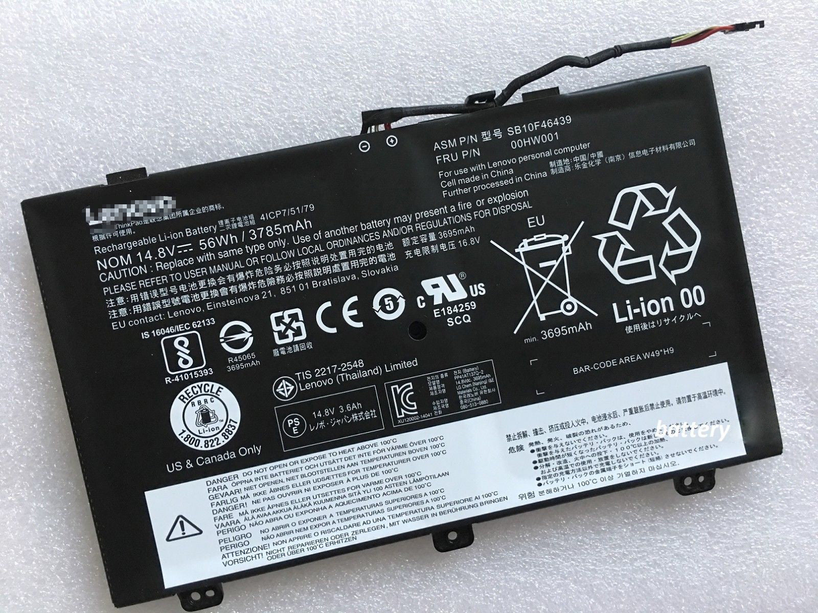Lenovo ThinkPad S3 Yoga 14 SB10F46439 00HW000 00HW001 Battery