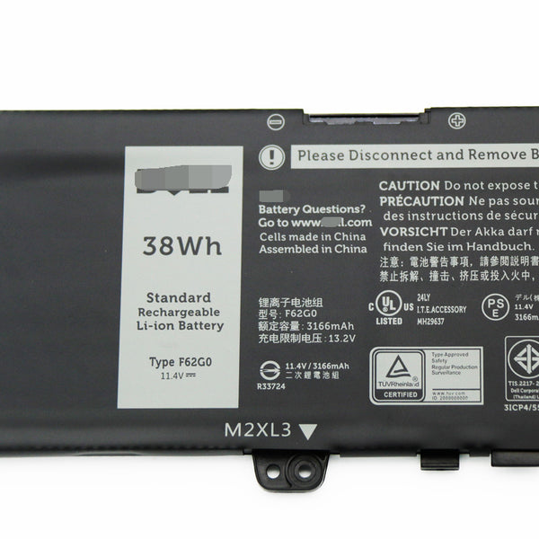 F62G0 11.4V 38Wh Battery For Dell Inspiron 13 5370 F62GO RPJC3